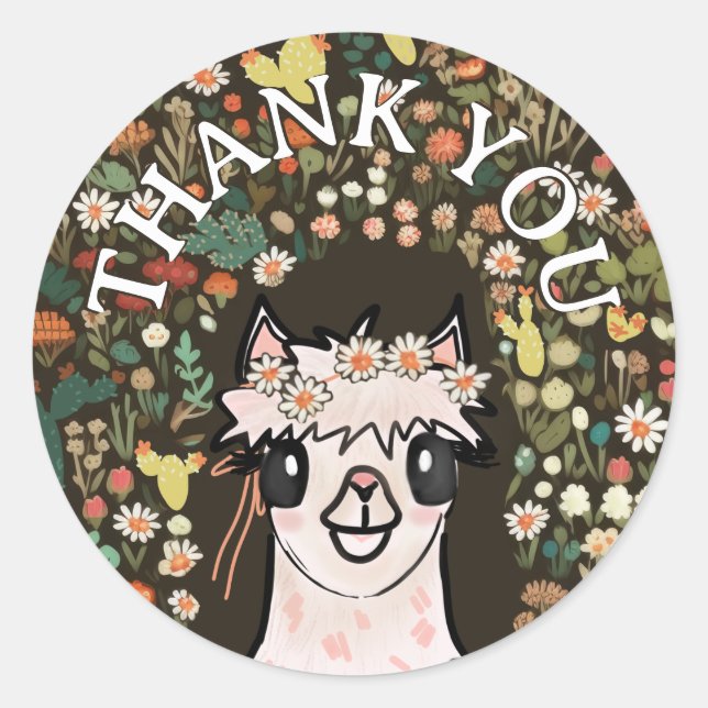 Boho Alpaca Thank You Classic Round Sticker (Front)