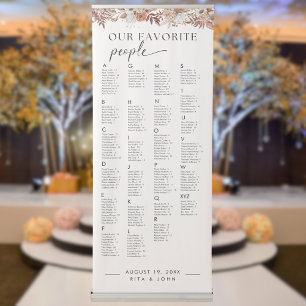 Boho Alphabetical Wedding Large Seating Chart Retractable Banner