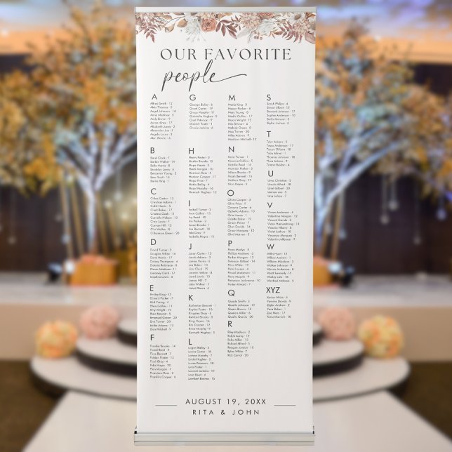 Boho Alphabetical Wedding Large Seating Chart Retractable Banner (Creator Uploaded)