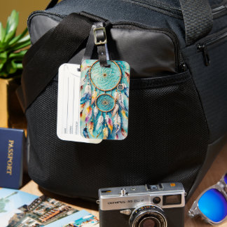 Boho American Indian Dream Catcher, watercolor Luggage Tag