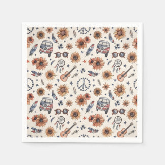 Boho Americana Festival Sunflowers VW Bus 4th of J Napkin
