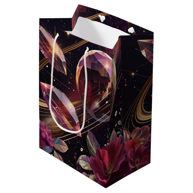 Boho Amethyst Celestial Mystical Pattern Medium Gift Bag (Front Angled)