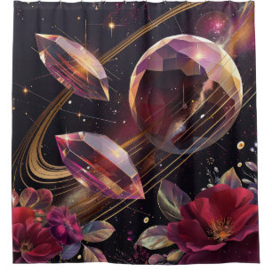 Boho Amethyst Celestial Mystical Pattern Shower Curtain