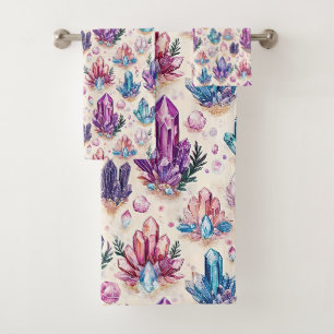 Boho Amethyst & Quartz Gemstone Crystal Zen Bath Towel Set