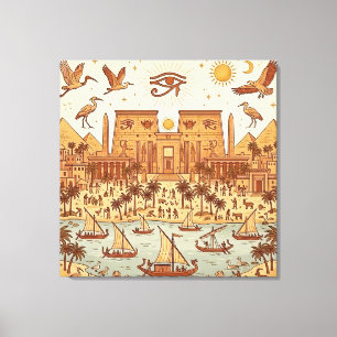 Boho Ancient Egyptian City Illustration-Terracotta Canvas Print
