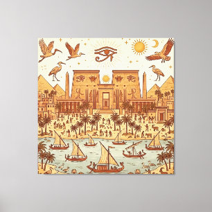 Boho Ancient Egyptian City Illustration-Terracotta Canvas Print
