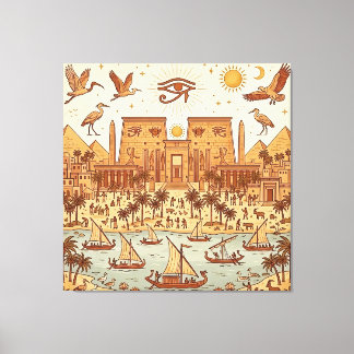 Boho Ancient Egyptian City Illustration-Terracotta Canvas Print