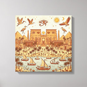 Boho Ancient Egyptian City Illustration-Terracotta Canvas Print