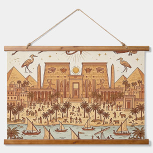 Boho Ancient Egyptian City Illustration-Terracotta Hanging Tapestry