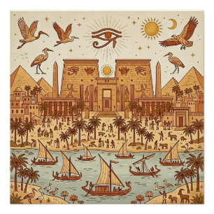 Boho Ancient Egyptian City Illustration-Terracotta Poster