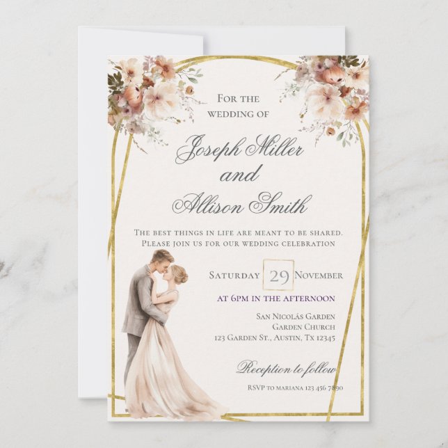 Boho and Gold Wedding Invitation (Front)