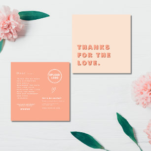 Boho and Modern peach Order with custom logo Square Business Card