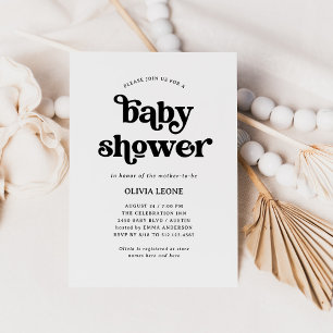 Boho and Retro Black and White Baby Shower Invitation