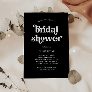 Boho and Retro Black   Bridal Shower Invitation