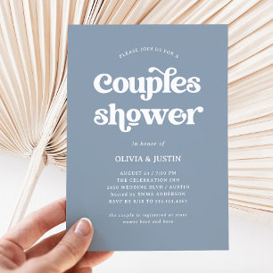 Boho and Retro Dusty Blue Couples Shower Invitation