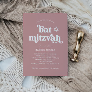 Boho and Retro Dusty Rose Bat Mitzvah Invitation