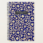 Boho Anemone Blue Planner<br><div class="desc">Blue with illustrations of anemone flowers boho pattern. Personalise name inside grey rectangle at front.</div>