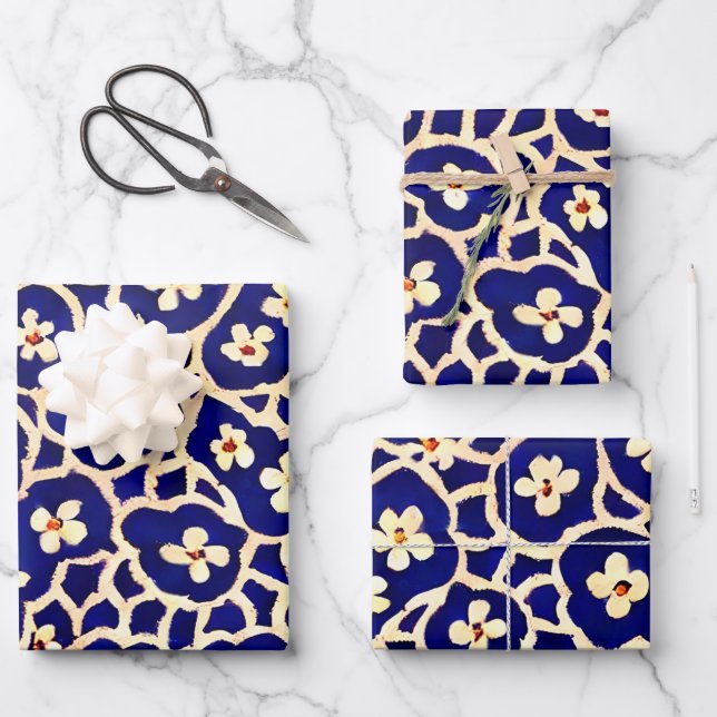 Boho Anemone Blue Wrapping Paper Sheet (Front)