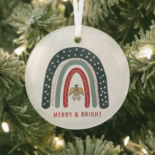 Boho Angel Rainbow Christmas Holiday Glass Tree Decoration