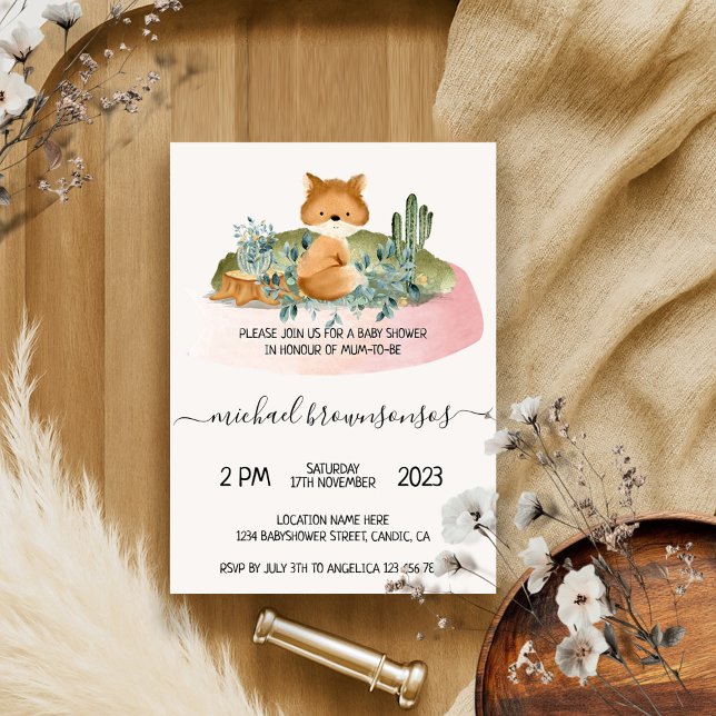 Boho Animal Fox Tropical Baby Shower Invitation (Creator Uploaded)