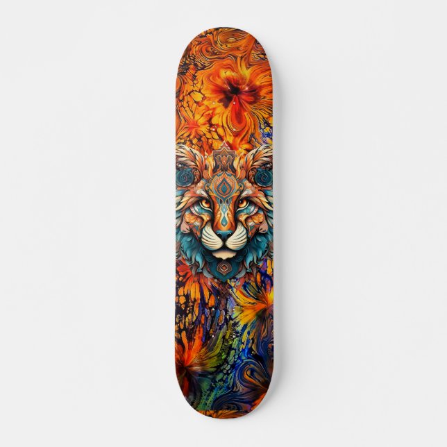 Boho Animal Head & Abstract Art Skateboard Deck (Front)
