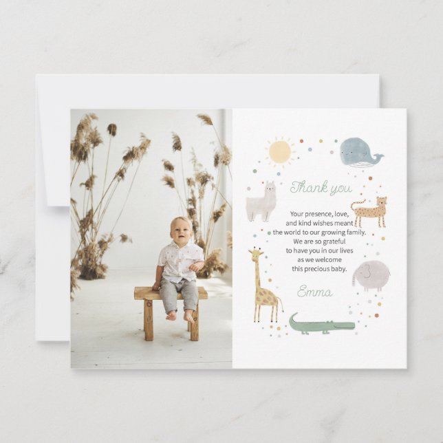 Boho animal photo thank you card (Front)