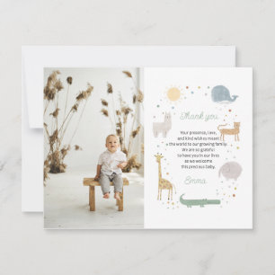 Boho animal photo thank you card