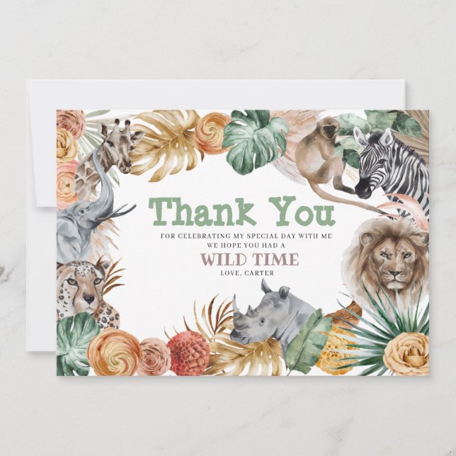 Boho Animal Safari Thank You Card (Front)