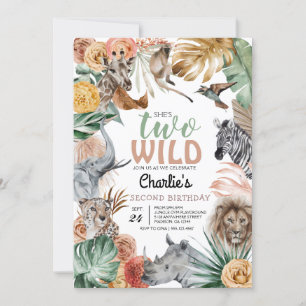 Boho Animal Safari Two Wild Birthday Invitation