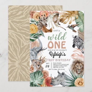 Boho Animal Safari Wild One Birthday Invitation