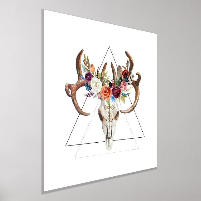 Boho Animal Skull Two With Colourful Boho Flowers Foil Prints (Laydown)