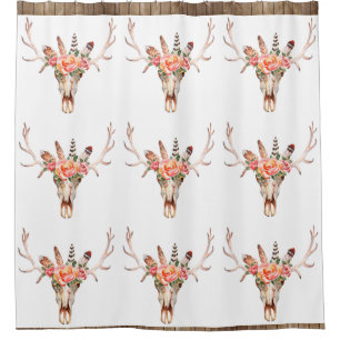 BoHo Animal Skull Watercolor Roses Bah Shower Curtain