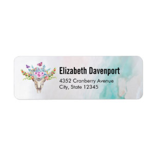 Boho Animal Skull with Butterflies and Flowers