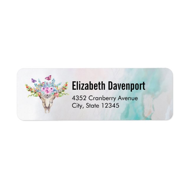 Boho Animal Skull with Butterflies and Flowers (Front)