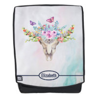 Boho Animal Skull with Butterflies and Flowers