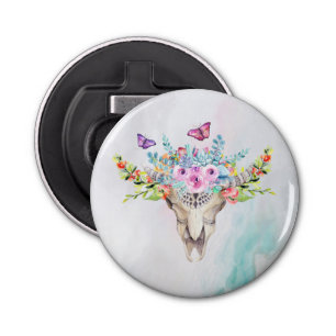 Boho Animal Skull with Butterflies and Flowers Bottle Opener