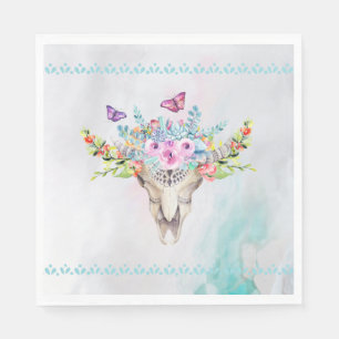 Boho Animal Skull with Butterflies and Flowers Napkin
