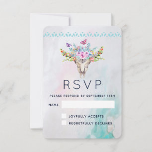 Boho Animal Skull with Butterflies and Flowers RSVP Card