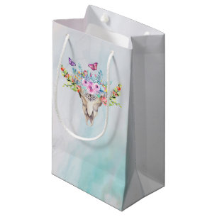 Boho Animal Skull with Butterflies and Flowers Small Gift Bag
