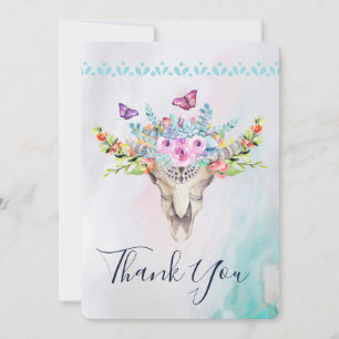 Boho Animal Skull with Butterflies and Flowers Thank You Card