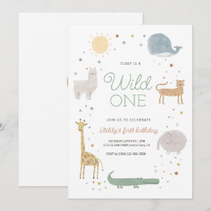 Boho animal wild one birthday invitation
