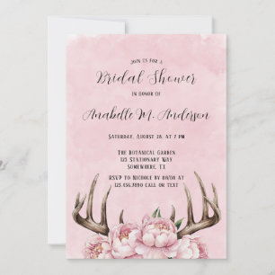 Boho Antler and Pink Peonies Bridal Shower Invitation