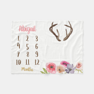 Boho Antler Baby Milestone Monthly Baby Blanket