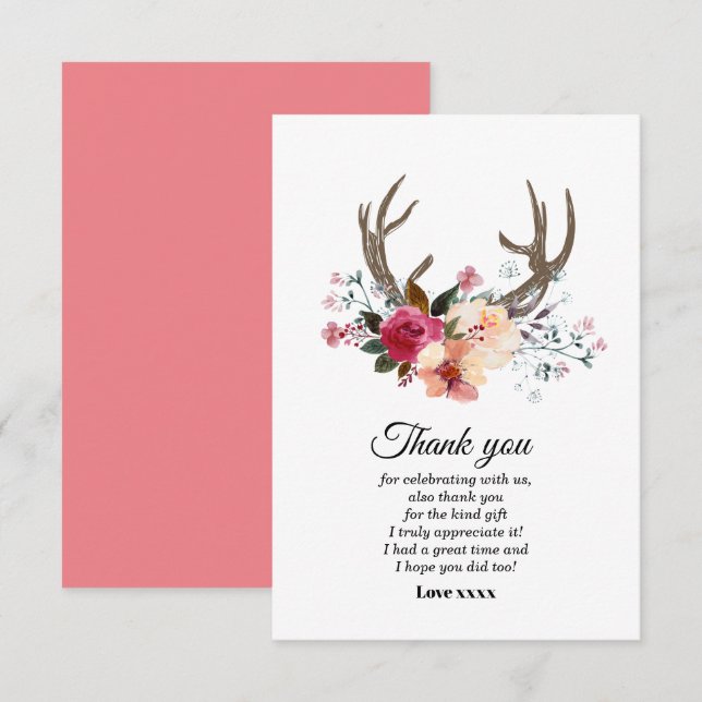 boho antler flower girl thank you card (Front/Back)