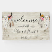 Boho Antler Skull Light Wood Wedding Welcome