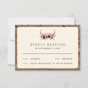 Boho Antlers Terracotta Floral Wedding RSVP Card