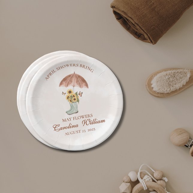 Boho April Showers Bring May Flower Baby Shower Paper Plate (Creator Uploaded)
