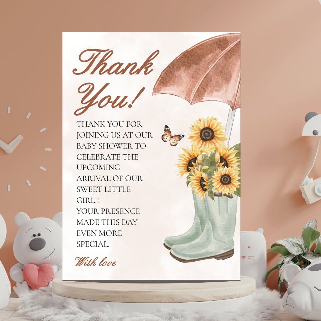 Boho april showers bring may flowers baby shower thank you card (Creator Uploaded)