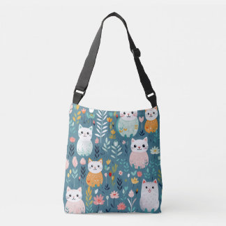 Boho aqua cute cat crossbody bag with black strap