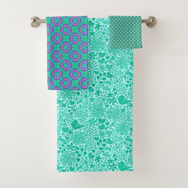 Boho Aqua Purple Towel Set (Insitu)